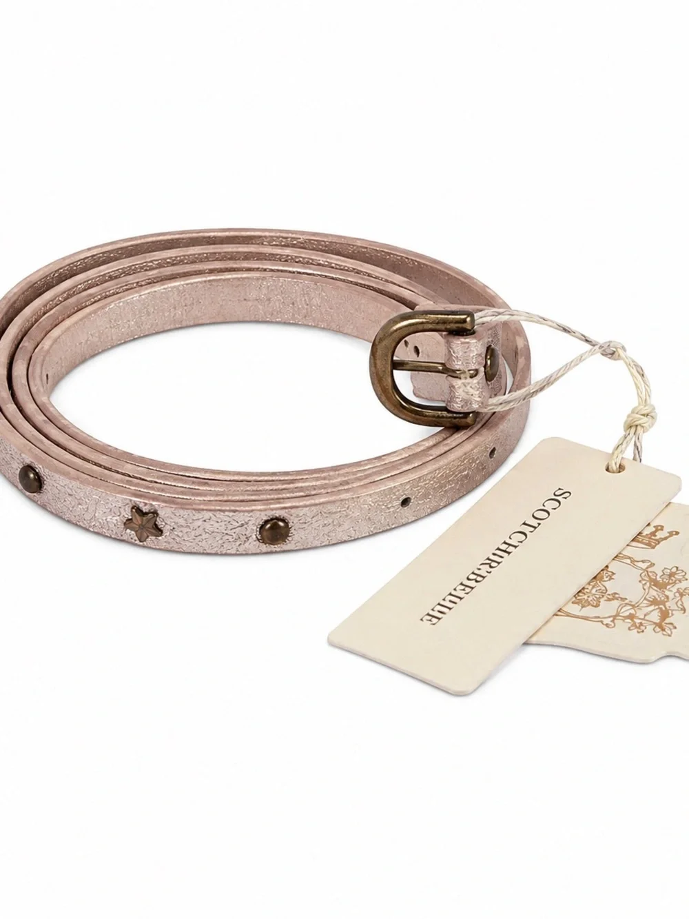 Scotch & Soda Pink Leather Knot Belt with Gold Buckle